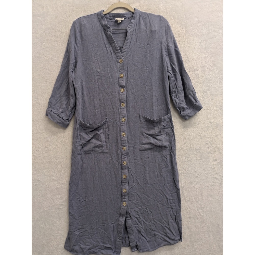 Emberley‎ Womens Button Front Rayon Linen Dress Small Blue Midi Casual